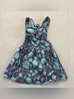 Free People Small Meet Me in Maui Mini Dress Tie Back Blue Purple/Gray Floral